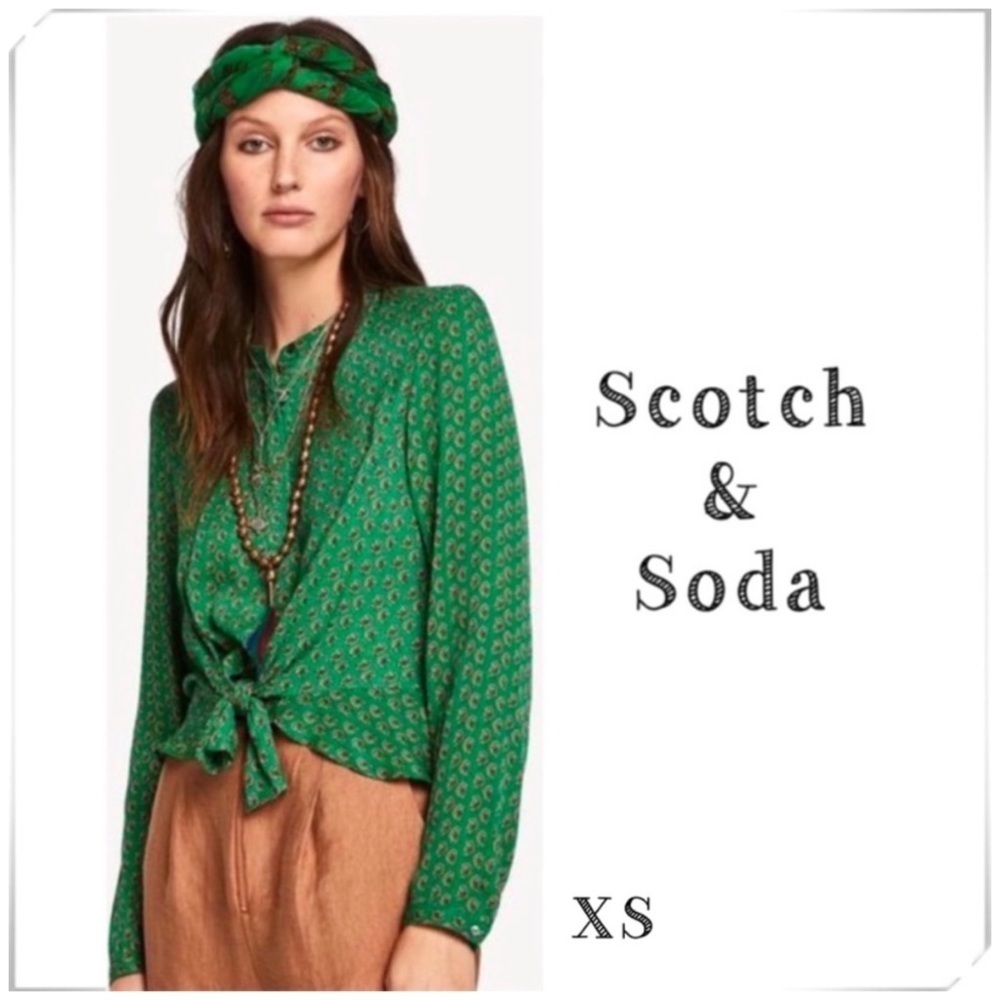 SCOTCH & Soda Paisley Tie-front Blouse Top Green Size XS 149807-19-SSLM-D53
